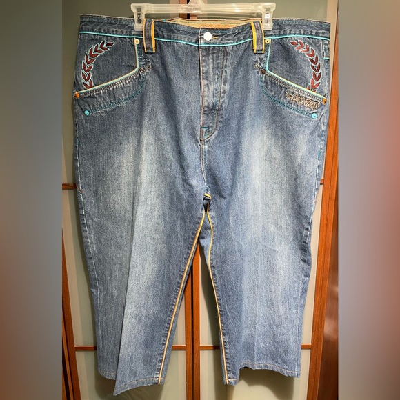 Coogi Mens Australia Size W 48 x L 26.5 Embroidered Pockets Blue Denim Jeans - Picture 2 of 11